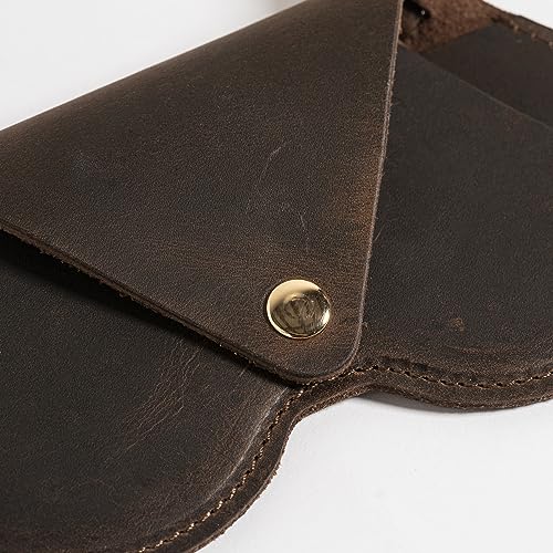 DAYLEA Genuine Leather Sunglasses Case Soft Slim Sunglasses Holder, Travel Eyeglass Case with Wristlet Strap for Women Men