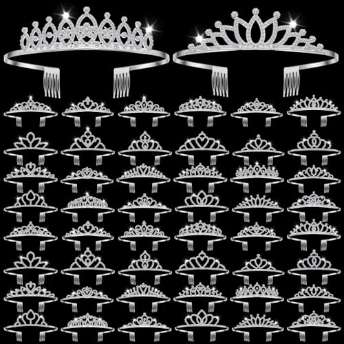 Riceshoot 50 Pcs Tiara Crowns Bulk for Women Crystal Princess Tiara Queen Rhinestone Crown with Comb Silver Bridal Wedding Headband for Women Prom Birthday Party Hair Accessory(Classic Style)