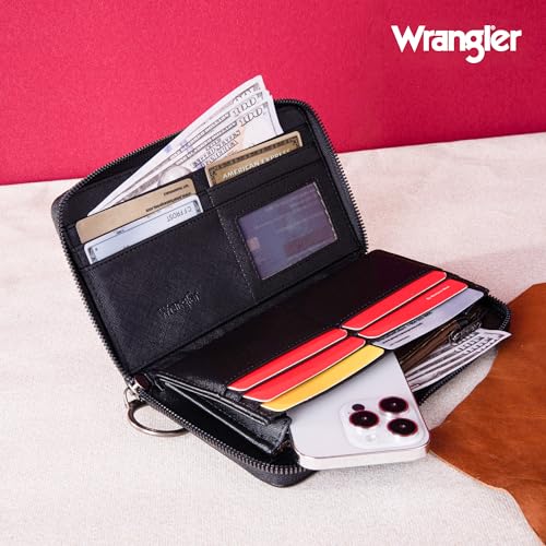 Wrangler Womens Wallet Wristlet Long Purse Designer Clutch Large Capacity Credit Card Holder Gifts for Women