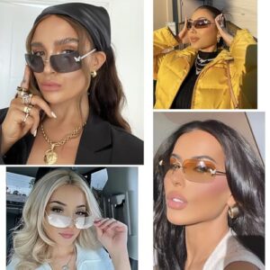 knliwkm Rimless Rectangle Y2k Sunglasses for Women Men Cute Small Frameless Pink Tinted Lens 2000S Fashion Shades with Butterfly