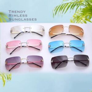 knliwkm Rimless Rectangle Y2k Sunglasses for Women Men Cute Small Frameless Pink Tinted Lens 2000S Fashion Shades with Butterfly