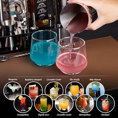 Cocktail Shaker Set Bartender Kit : 15-Piece Bar Tool Set with Acrylic Stand Bar Set with All Practical Bar Accessories, for Drink Mixing, Bar, Home, Lounge & Party, Silver