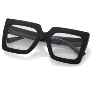 Kursan Oversized Square Black Glasses for Women Men Big Frame Blue Light Blocking Glasses Fashion Eyeglasses (Bright Black)