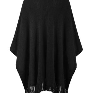 Ferand Women's Shawl Wraps with Pockets Open Front Fringe Poncho Cozy Knit Lightweight Cardigan Sweater,Black