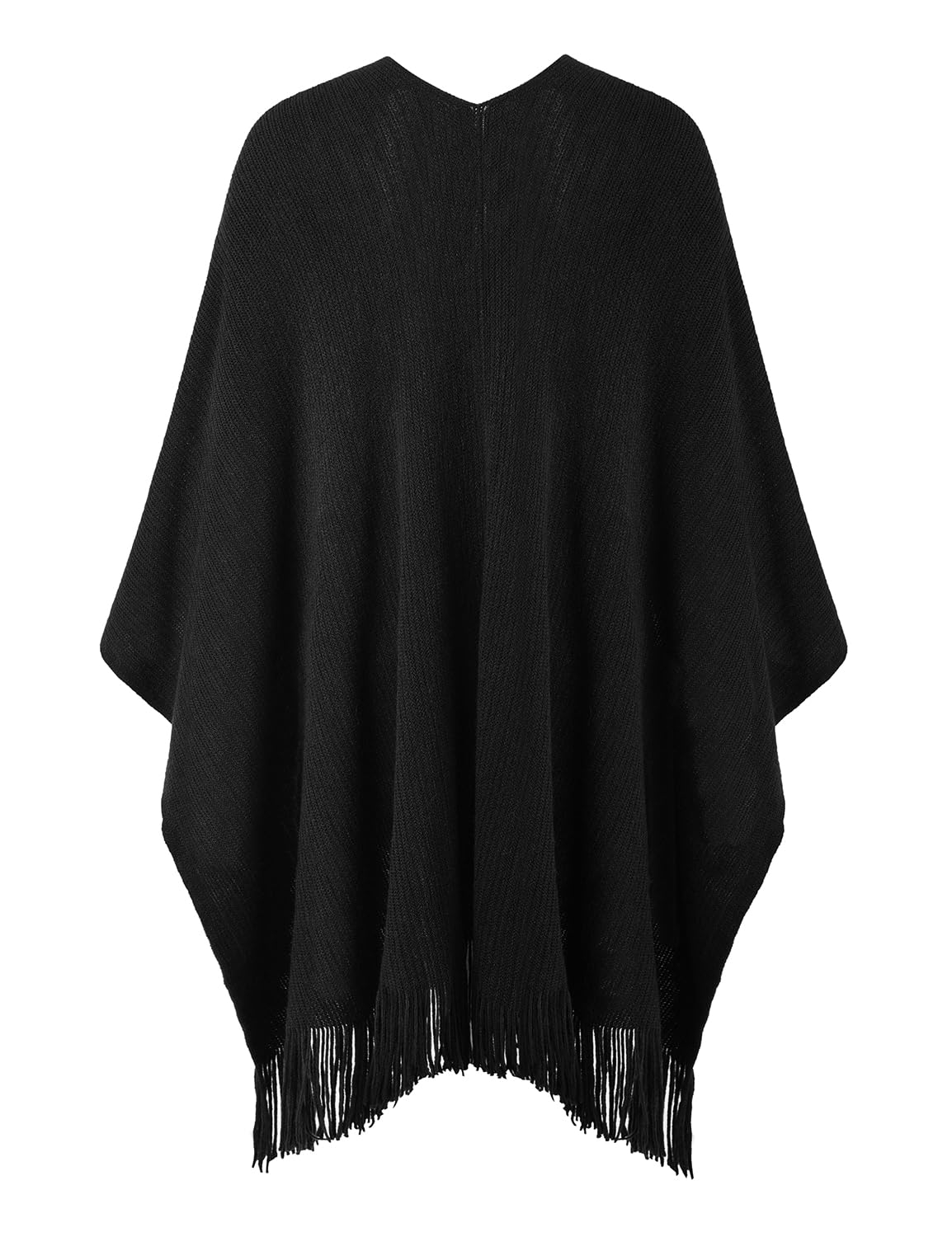 Ferand Women's Shawl Wraps with Pockets Open Front Fringe Poncho Cozy Knit Lightweight Cardigan Sweater,Black