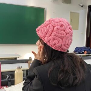 AlmondJoy Brain Beanie Hat Gothic Punk Knit Cute Beanie Alt Y2K Accessories Punk Knitted Headwear Christmas Halloween (Pink)