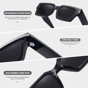 Fozono Retro Small Rectangle Sunglasses Women Men Square Narrow Sun Glasses Trendy 90s Shades FZN804 - Glossy Black/Grey