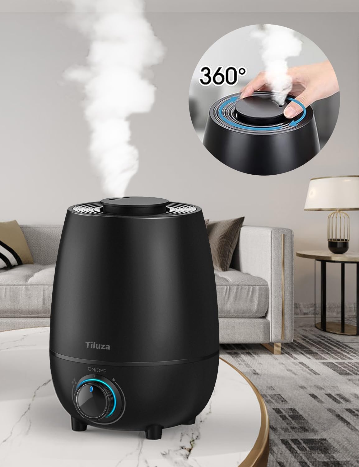 Humidifiers for Bedroom, Tiluza 3L Cool Mist Humidifier for Home Plant and Baby Nursery, Top Fill Quiet Ultrasonic Air Humidifier with 360° Nozzle, Auto Shut-Off, Filterless