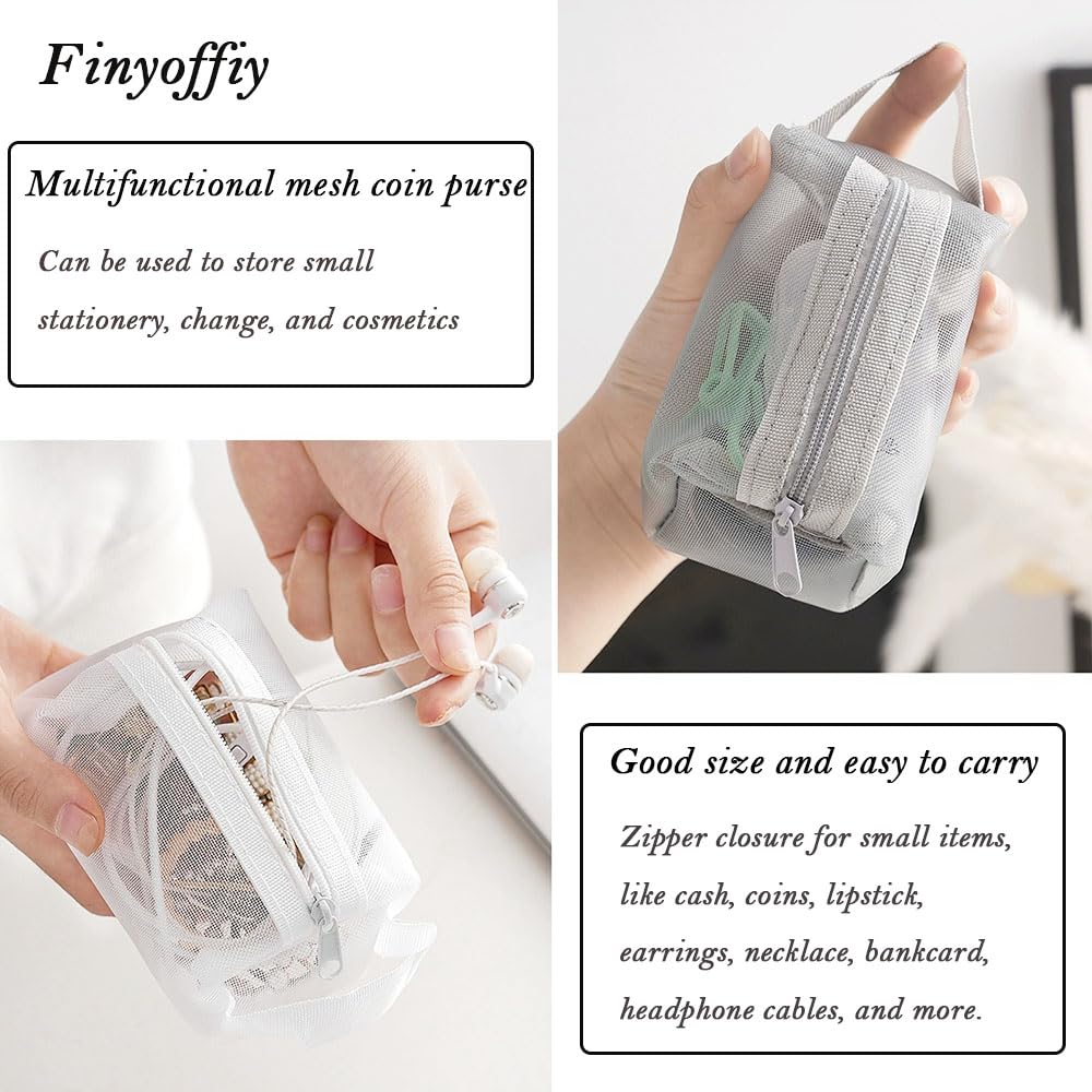 Finyoffiy 3pcs Portable Square Mesh Storage Bag,Zippered Mesh Cosmetic Bag,Small Square Mesh Coin Purse Travel Storage Carry Pouch (3pcs)