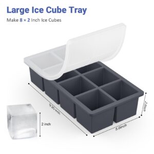 Large Ice Cube Trays for Whiskey: GGOW Big Silicone Ice Cube Trays 2Inch - Huge Square Ice Cubed Tray for Whisky and Cocktail