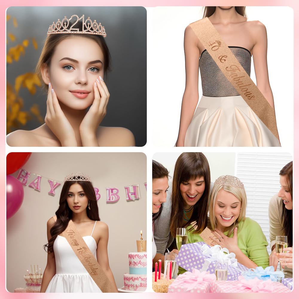 Birthday Girl Sash, 21st Rose Gold Tiara Crown & Headband - Birthday Gifts & Decorations