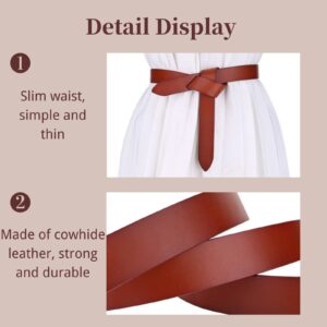 Women Fashion Knot Belt for Dress, Soft Leather Tie Waist Belt, Women Thin Waist Belt (Brown)