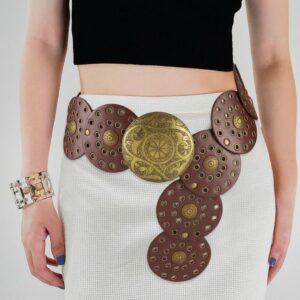 BAOKELAN Wide Disc Belts for Women Concho Leather Disk Link Belt Boho Western Waist Belts for Dress Brown