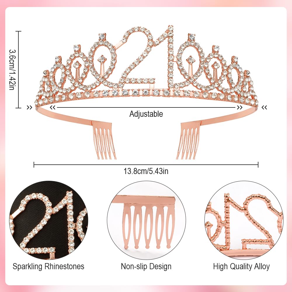 Birthday Girl Sash, 21st Rose Gold Tiara Crown & Headband - Birthday Gifts & Decorations