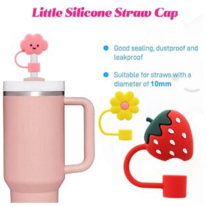 Flower Straw Cover Cap for Stanley Cup Silicone Straw Topper Compatible with 30 and 40 Oz Tumbler with Handle,Straw Tip Covers 10 mm 0.4 in for Straw Tip Covers (6pcs Strawberry Cloud Flower)