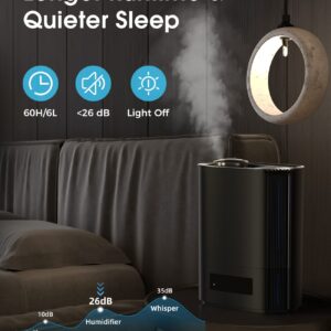 Humidifiers for Bedroom, 6L Top Fill Cool Mist Humidifiers for Large Room for Plants,TABYIK Air humidifier with Humidistat and Timer, with Essential Oil Diffuser Quiet for Home Black