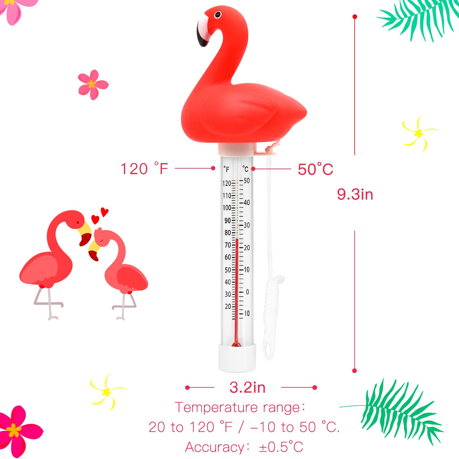 XY-WQ 2 Pack Floating Pool Thermometer, Large Size Easy Read for Water Temperature with String for Outdoor and Indoor Swimming Pools and Spas