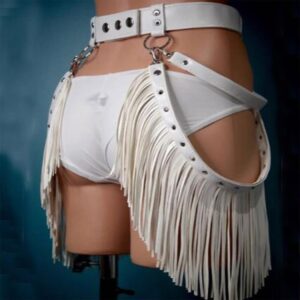 Asooll Punk Leather Women Belts Tassel Fashion Waist Belts Nightclub Party Rave Accessories Belts for Women and Girls (White)