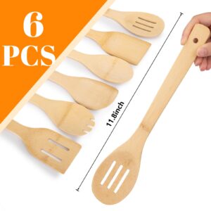 HAKSEN 6PCS Bamboo Kitchen Utensils, Bamboo Spatula Spoons Bamboo Cooking Utensils Set for Home Kitchen Housewarming Holiday Gift