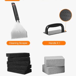 HOMENOTE Griddle Cleaning Kit for Blackstone, Professional Griddle Scraper Kit with Reinforced Heavy Duty Griddle Scraper, Grill Bricks, Scouring Pads with Handle 9pcs