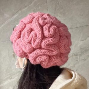 AlmondJoy Brain Beanie Hat Gothic Punk Knit Cute Beanie Alt Y2K Accessories Punk Knitted Headwear Christmas Halloween (Pink)