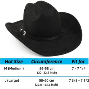 BESOOGII Wide Brim Felt Cowboy Hat for Women Men Western Cowgirl Hats (L, Black)