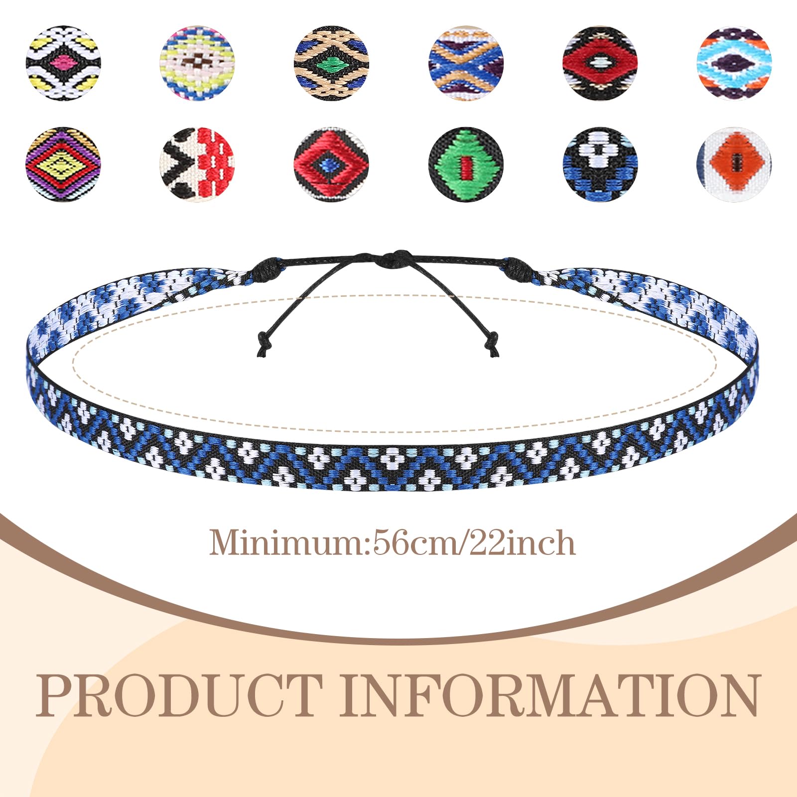 RUMIA 12 PCS Boho Hat Bands for Women Cowboy Stretchable Hat Bands Western Hat Belts for Boho Women Men Cowgirl Hats Accessories Adjustable Fedora Hat Decoration Suitable for 56-65cm