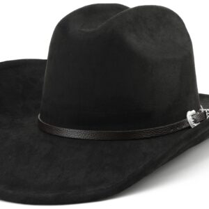 BESOOGII Wide Brim Felt Cowboy Hat for Women Men Western Cowgirl Hats (L, Black)