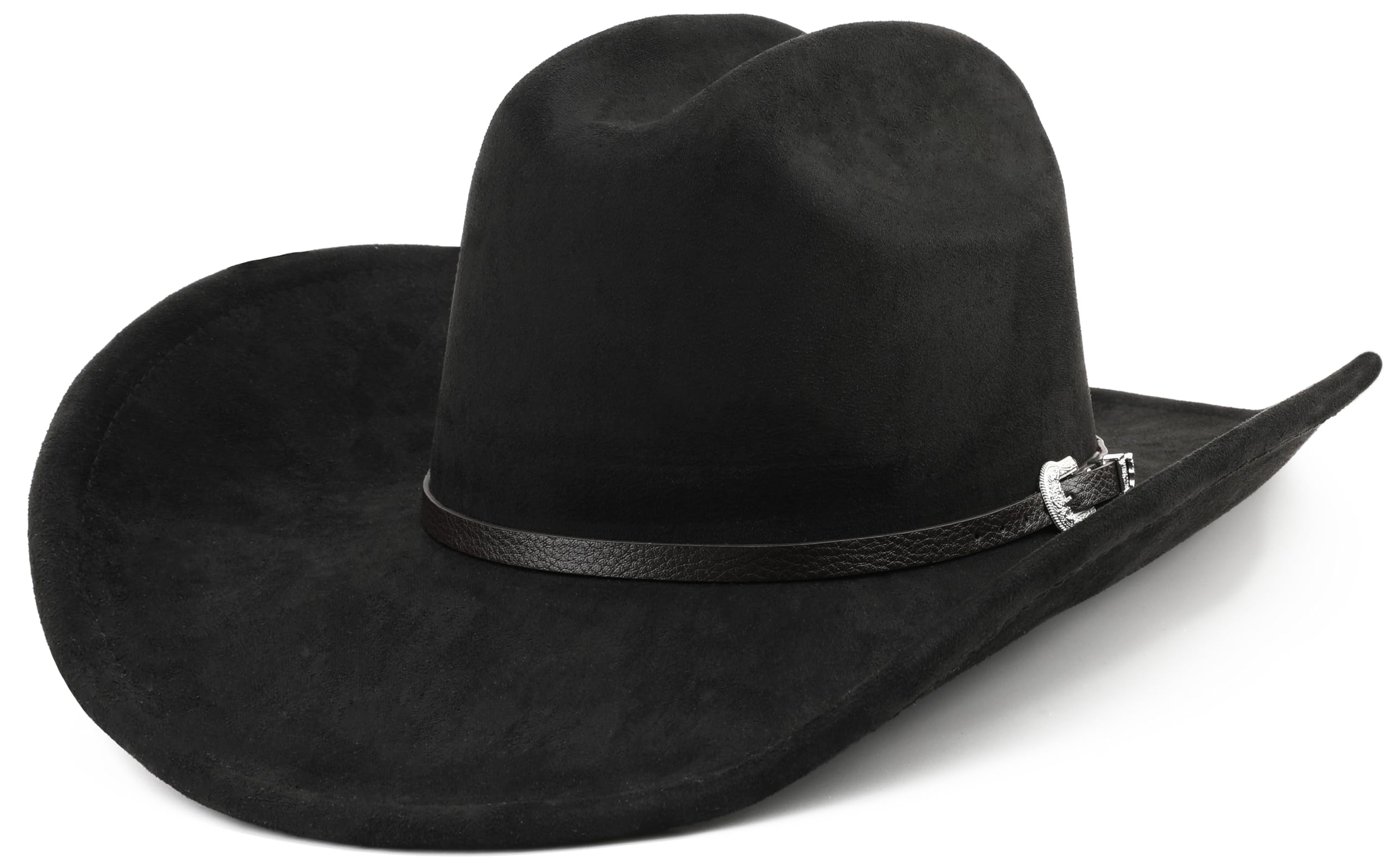 BESOOGII Wide Brim Felt Cowboy Hat for Women Men Western Cowgirl Hats (L, Black)