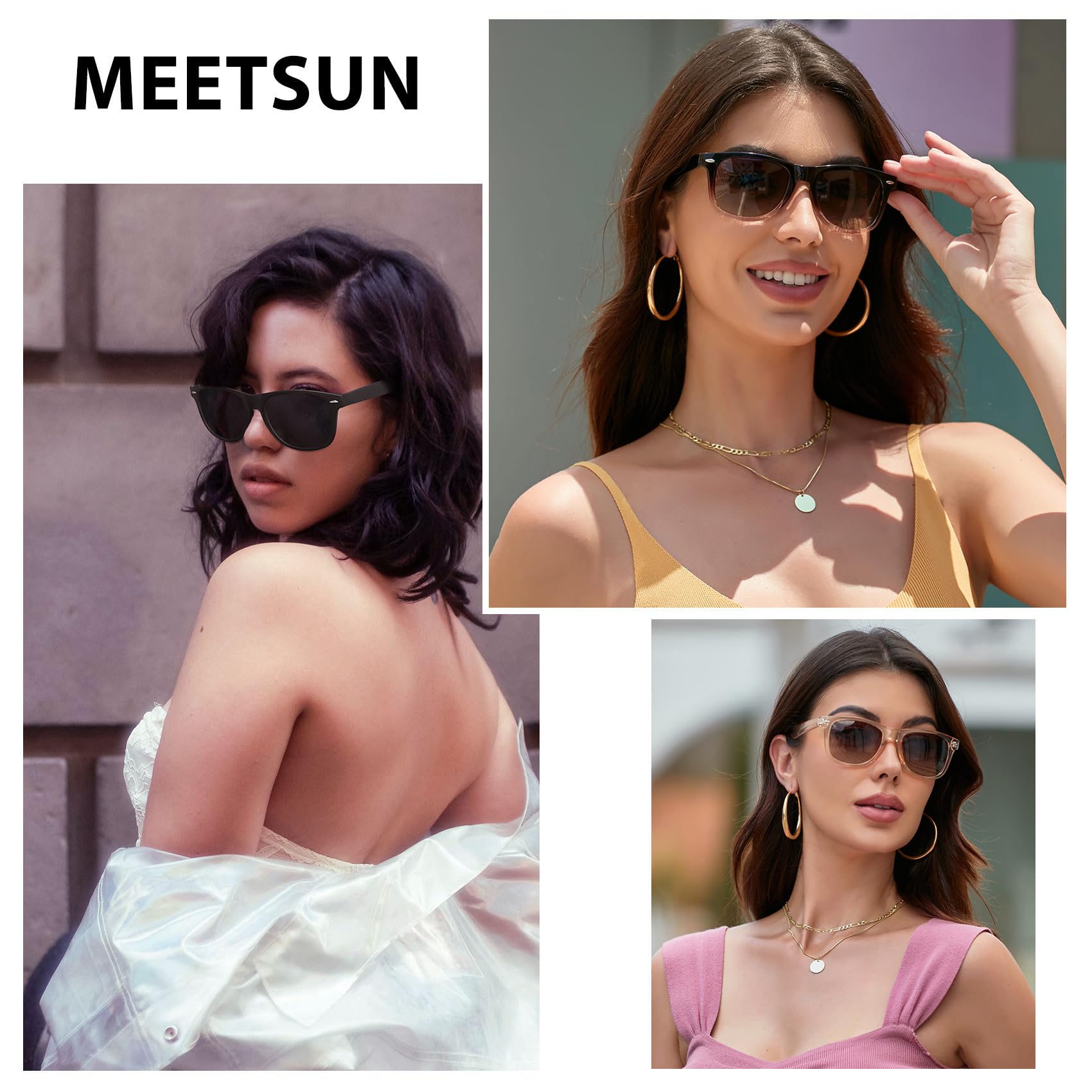 MEETSUN Polarized Sunglasses for Women Men Classic Retro Sun Glasses for Driving UV400 (3 Pack) Black Brown Gradient