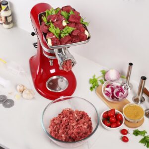 KINGEAGLE Food Grinder Attachment for KitchenAid Mixers,Stainless Steel Dishwasher Safe Meat Mincer Accessories Set Included 3 Sausage Stuffer Tubes