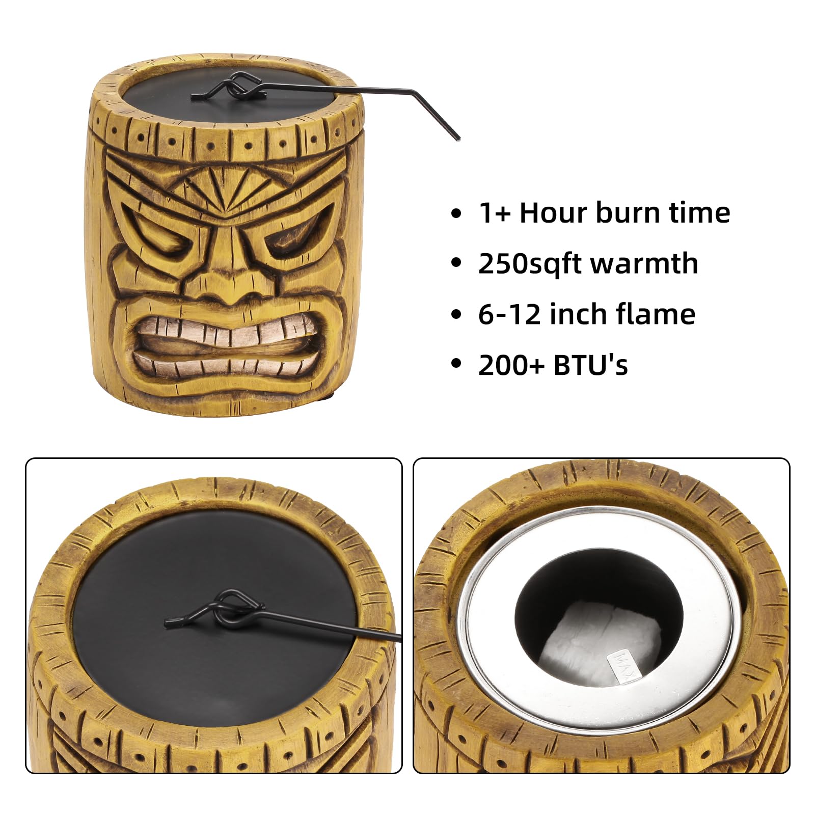 Roundfire Tiki 1 Tabletop Fire Pit - Ethanol Fire Pit, Fire Bowl, Mini Personal Fireplace for Indoor & Garden - Bio Ethanol Fuel