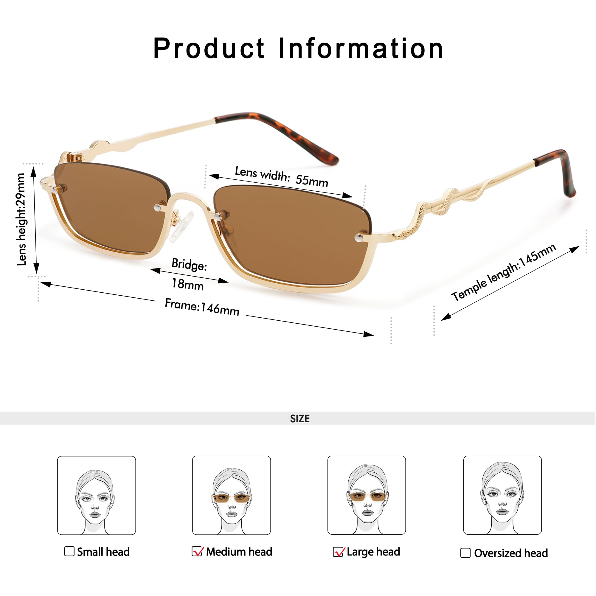 Appassal Y2K Snake Sunglasses for Women Men Narrow Rectangular Y2k Chic Sunnies AP3649,Gold/Brown