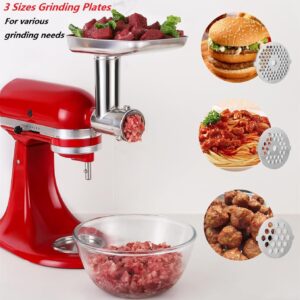 KINGEAGLE Food Grinder Attachment for KitchenAid Mixers,Stainless Steel Dishwasher Safe Meat Mincer Accessories Set Included 3 Sausage Stuffer Tubes