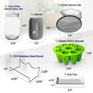 Premium Sprouts Growing Kit & Green Onion Regrower with 2 Mason Jars & Superior Sprout lids. Perfect Sprouter Set for Growing Broccoli, Alfalfa & Beans.