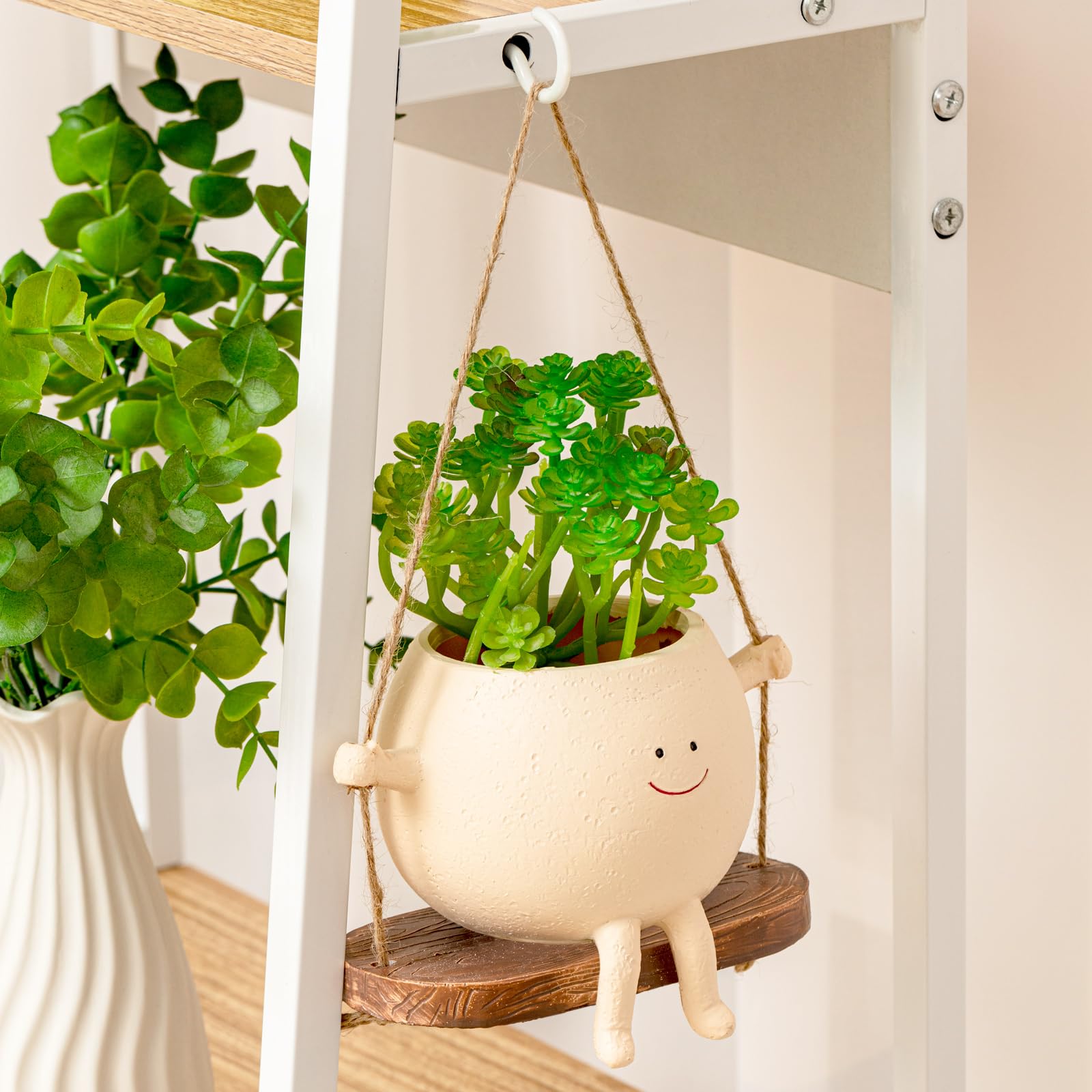 Domensi 2 Pcs Swing Hanging Planter Cute Planter Pots for Outdoor Plants Indoor Face Hanging Head Succulent Pots for String Resin Lovely Flower Pots Plant Hanger Indoor with Drainage Hole Gifts