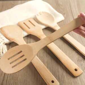 HAKSEN 6PCS Bamboo Kitchen Utensils, Bamboo Spatula Spoons Bamboo Cooking Utensils Set for Home Kitchen Housewarming Holiday Gift