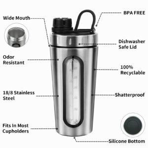 Shaker Bottles for Protein Mixes - Toofeel 28 oz Stainless Steel Protein Shaker with 2 Mixing Ball, Not Stays Cold/Hot, Visible Window Metal Shaker Cups, Leakproof, BPA Free Bottle Shaker