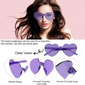 NACHLYNN 24 Pairs Purple Heart Sunglasses for Women Rimless Heart Shaped Sunglasses Candy Heart Glasses for Party Favors