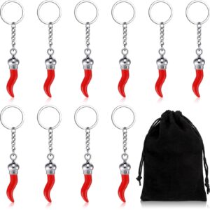 Remuuly 10 Pcs Italian Horn Keychain Italian Red Horn Charm Chili Pepper Keychain Souvenir for Car Mirror Accessories(Silver)