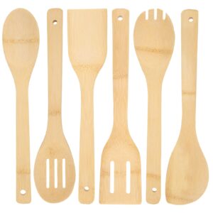 haksen 6pcs bamboo kitchen utensils, bamboo spatula spoons bamboo cooking utensils set for home kitchen housewarming holiday gift