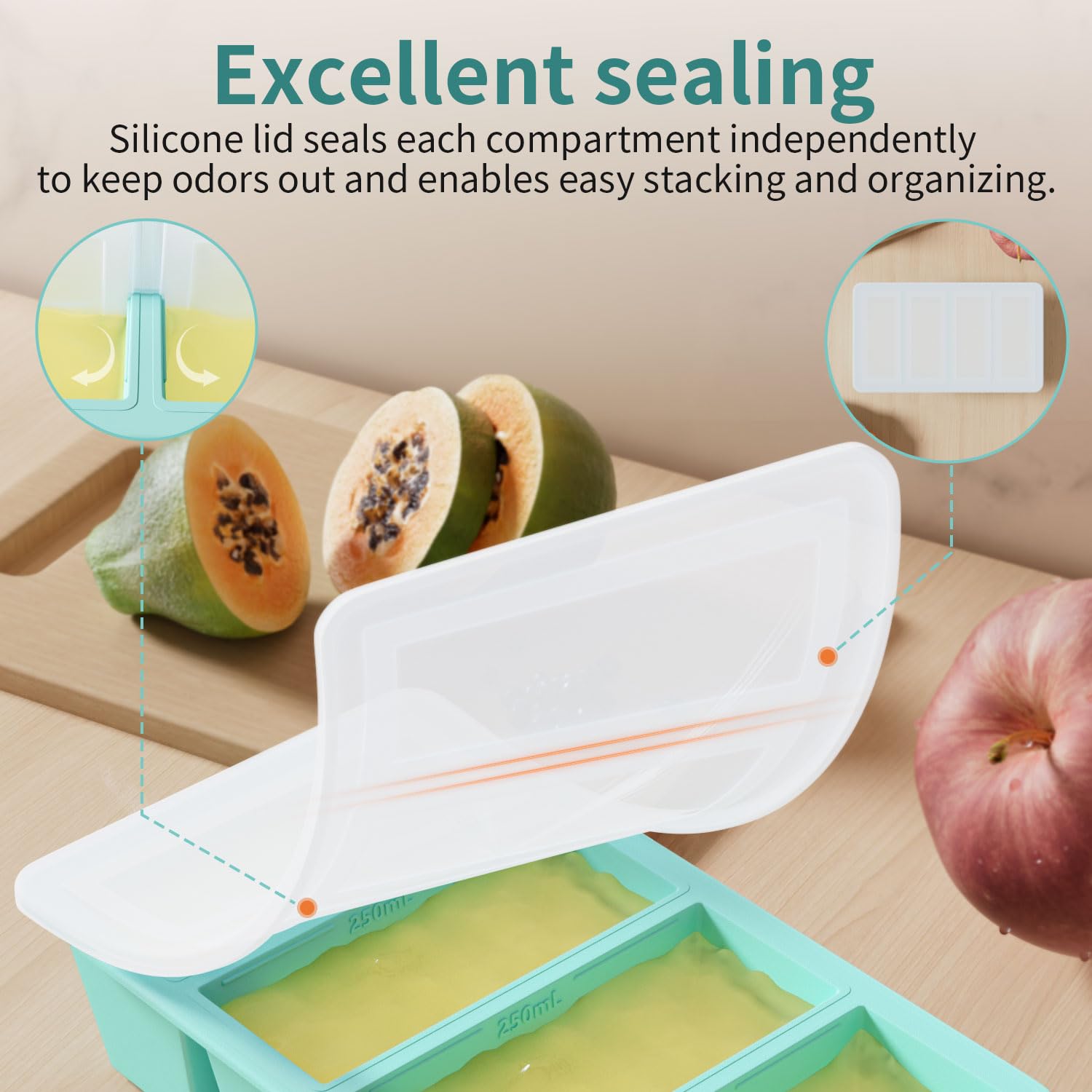 Silicone Freezer Tray for Sauce Cube: GGOW Silicone Freezing Tray for Broth Soup Storage - Freeze 250mL 125mL Souped Portion