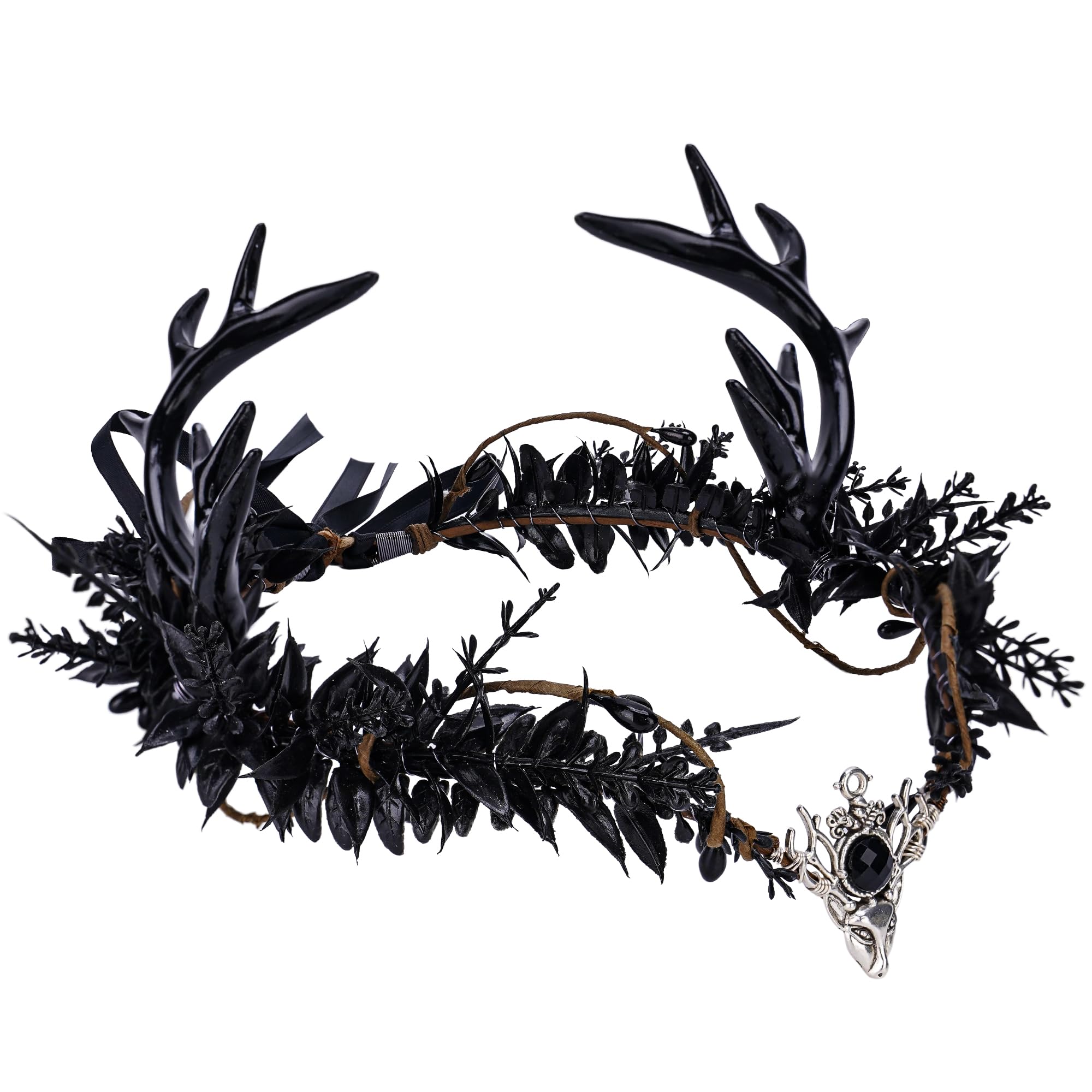 MOSTORY Gothic Black Antler Crown - Dark Elf Headpiece Forest Fairy Headband Fae Deer Horns Circlet for Women Renaissance Renfaire Cosplay Goth Wedding Halloween