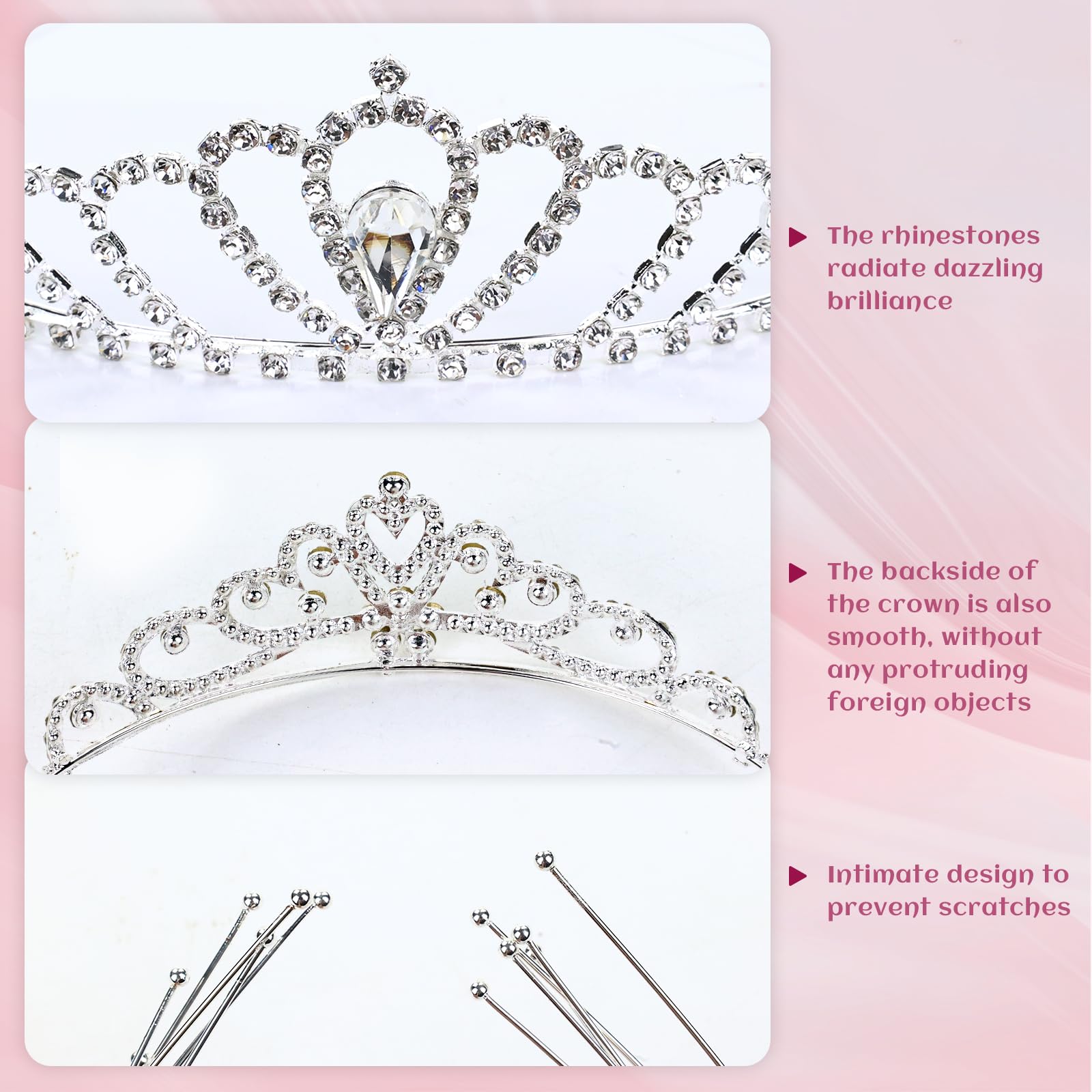 inSowni 8 Pieces Decorative Princess Dazzling Rhinestone Silver Metal Tiara Crown Headbands Wedding Birthday Party Prom Headpieces for Brides Bridesmaids Women Girls Teens Kids