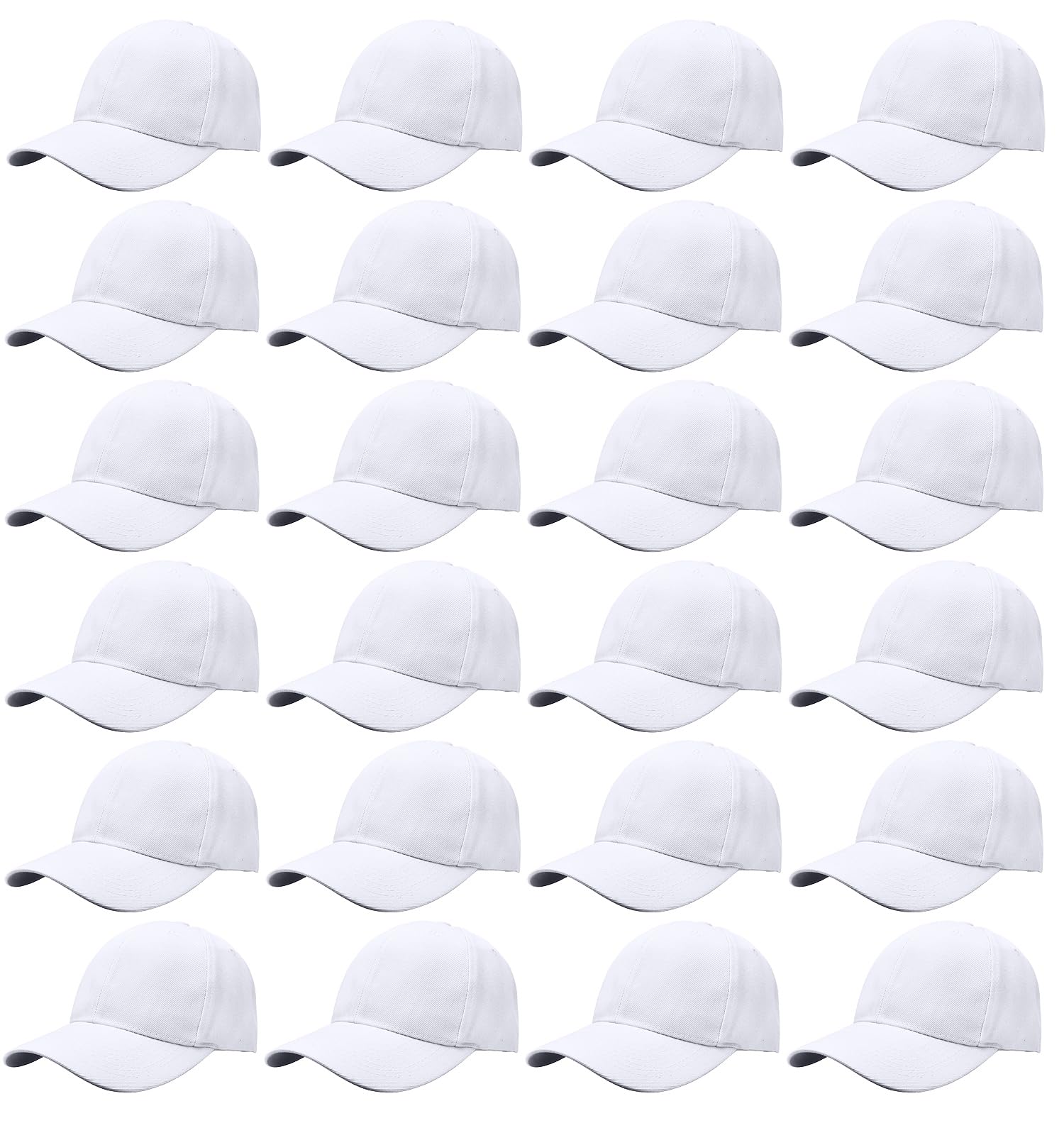 Falari 24 Pack Unisex Baseball Cap Bulk Wholesale Plain Blank Hat Adjustable Size White