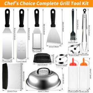 Lambada Griddle Accessories Kit, Flat Top Grill Accessories Set for Blackstone, 14Pcs Grilling Accessories with Enlarged Spatula Kit, Scraper, Basting Cover, for Camp Chef Outdoor BBQ