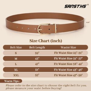 SANSTHS 3 Pack Women Faux Leather Chic Belts for Jeans Pants Fashion Ladies Belt Solid Color with Gold Curved Pin Buckle,Black Brown Beige,M