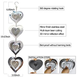 DJUAN Heart Bird Scare Discs Set-Highly Reflective Double-Sided Bird Reflectors,Extra Sparkly Metal Wind Spinner Outdoor Garden Decor, Bird Devices Deterrent to Scare Birds Away from Yard Patio Farm