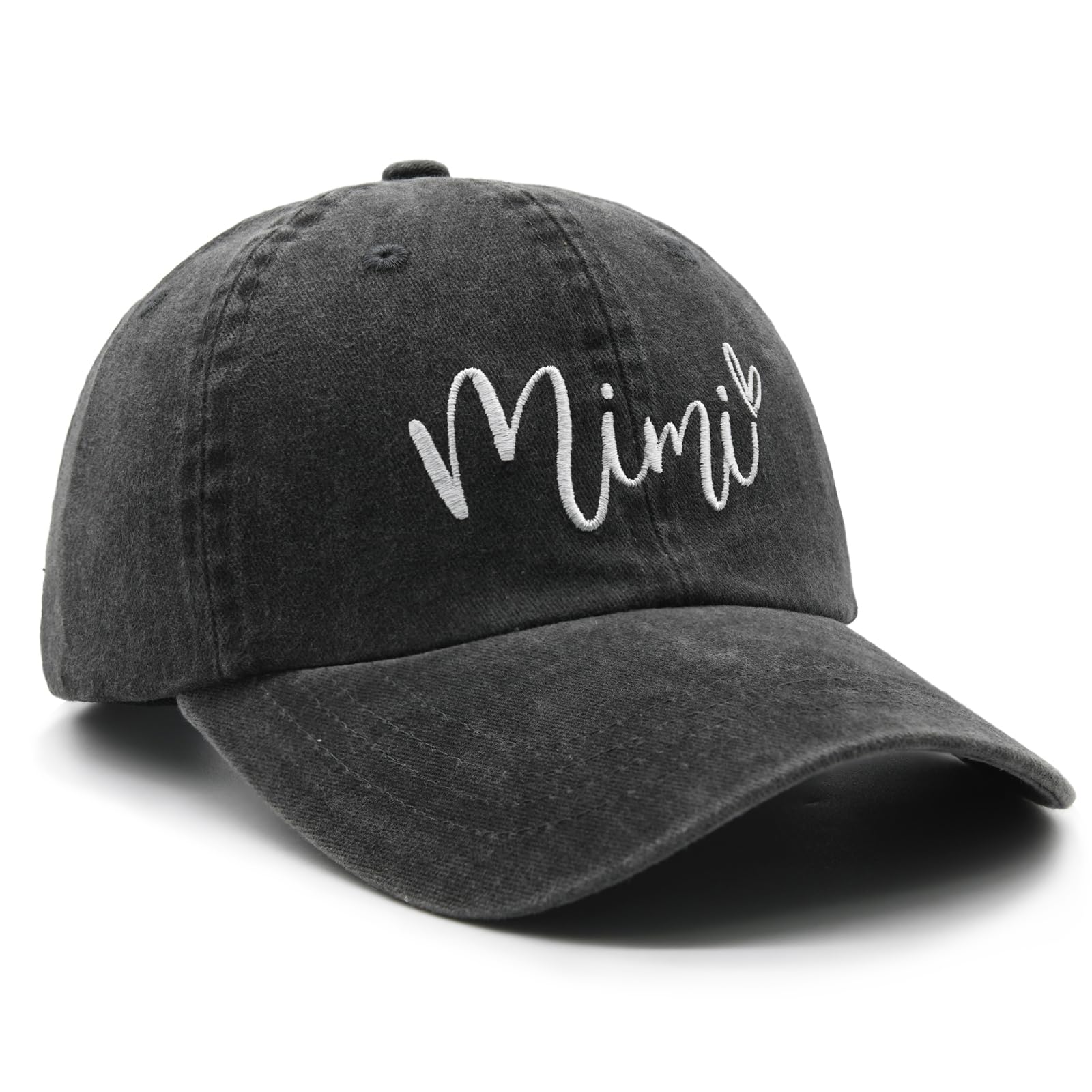 Waldeal Embroidered Mimi Hat, Vintage Washed Adjustable Baseball Cap for Grandma, Black