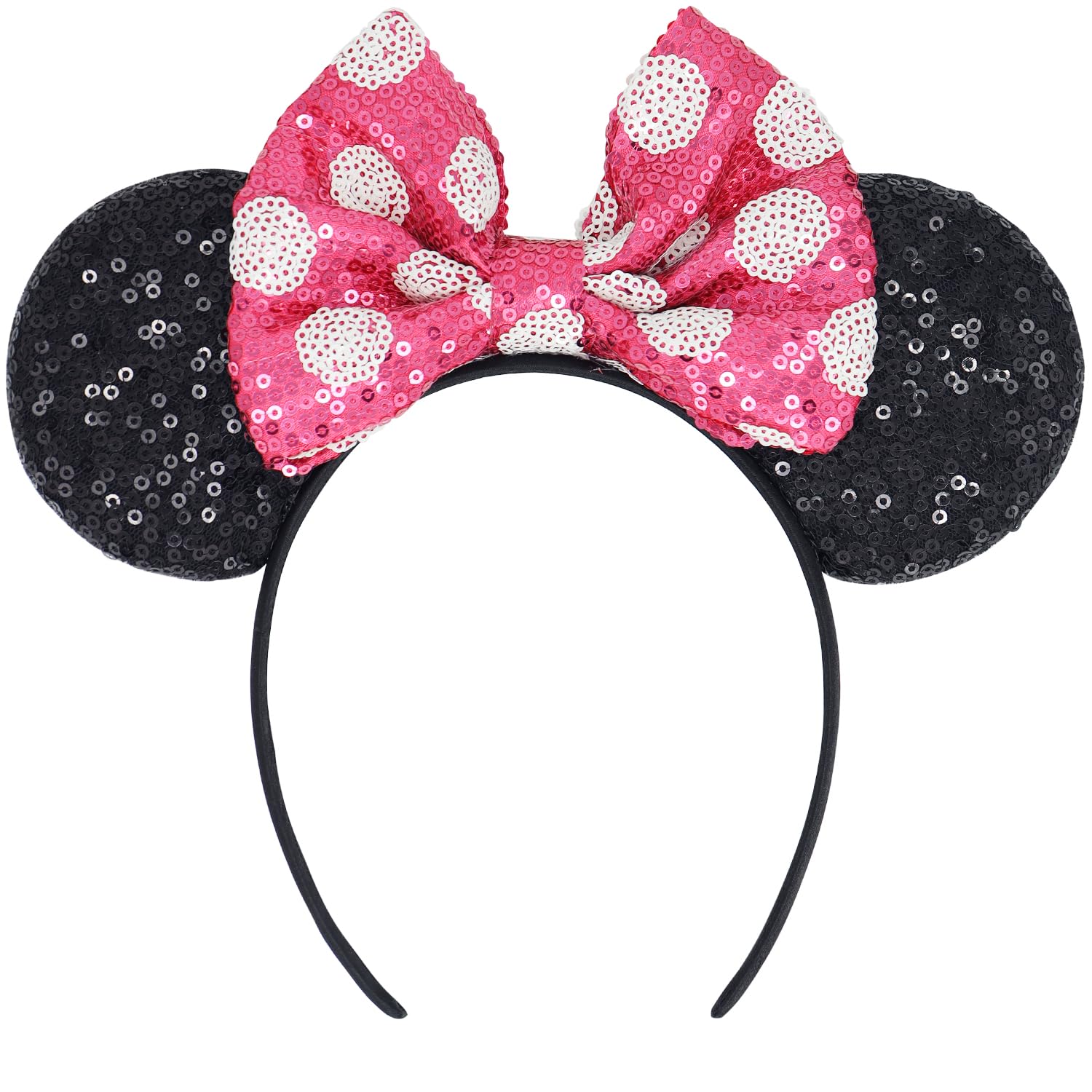 LIHELEI Minnie Ears Mouse Ears Headband with Sequin Bows, Headbands for Kids Halloween Costume, Headwear Hair Accessories for Women Girls - 3PCS Hot Pink